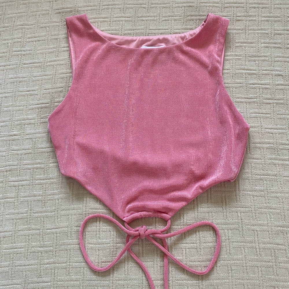Princess Polly pink ribbon crop top.